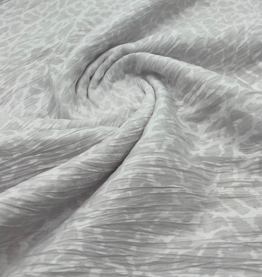 White Animal Crinkled Lightweight Non Stretch Woven Fabric