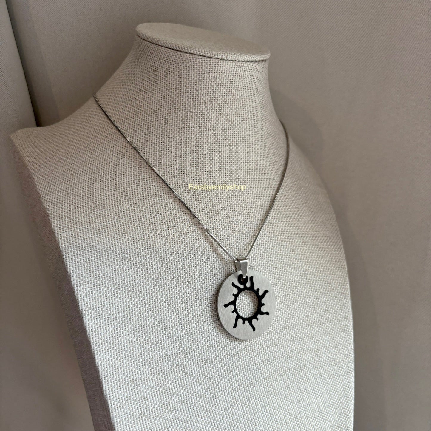 Cool silver circle sun pendant necklace on stainless steel snake chain