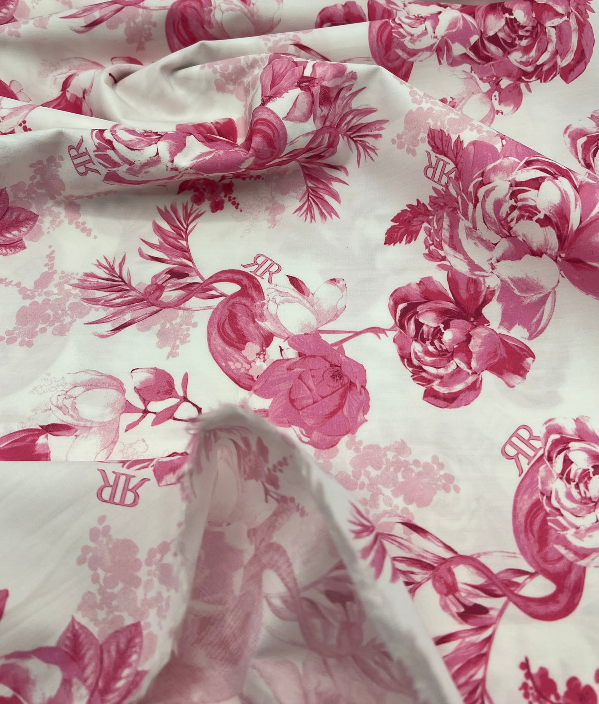 White Pink Floral Lightweight Fabric 130GSM Non Stretch