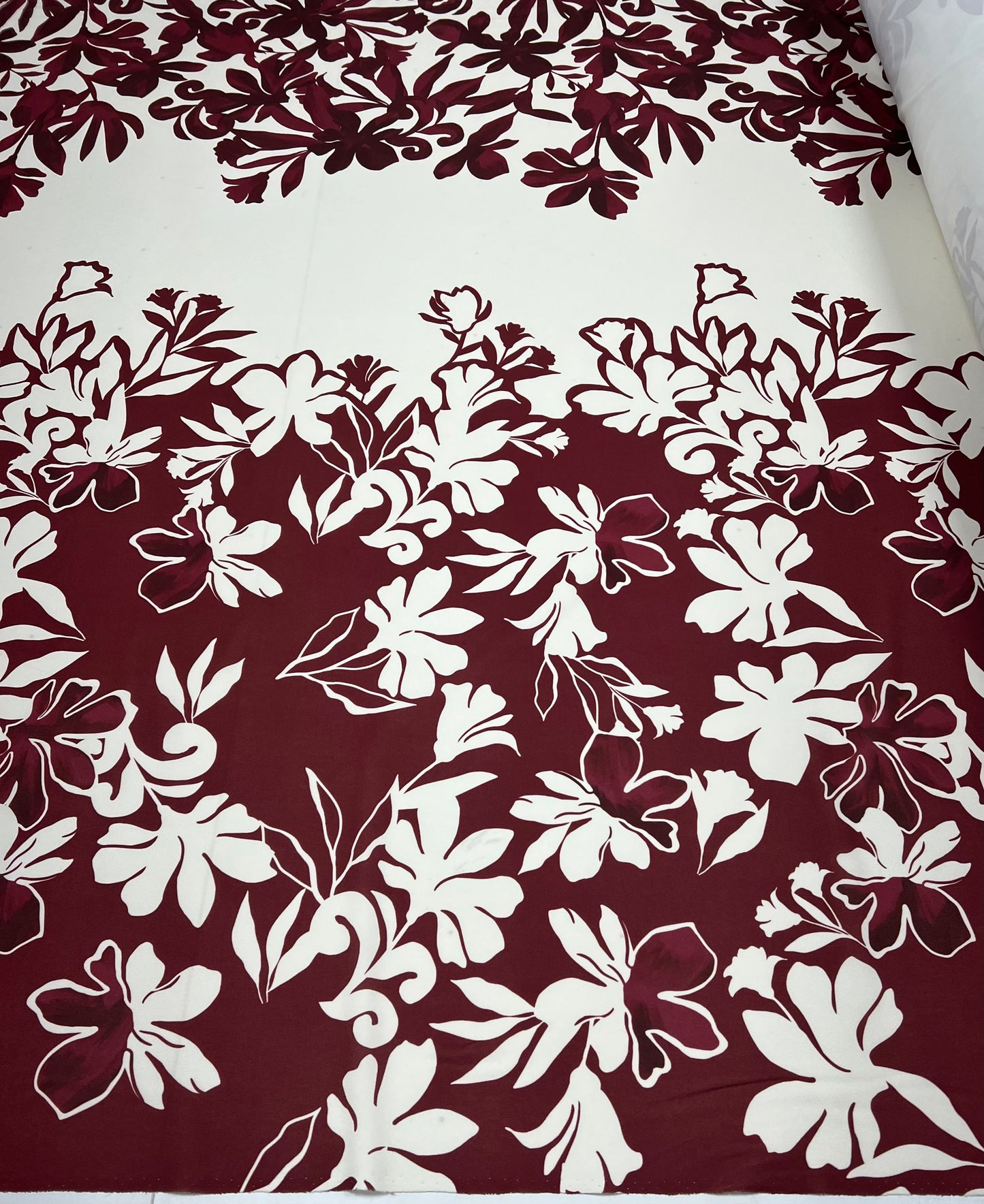 Burgundy Floral Printed Scuba Crepe Jersey Fabric 4 Way Stretch