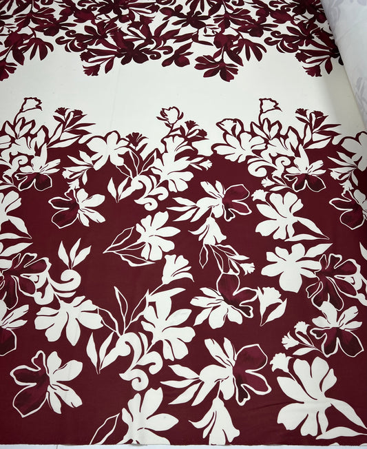 Burgundy Floral Printed Scuba Crepe Jersey Fabric 4 Way Stretch
