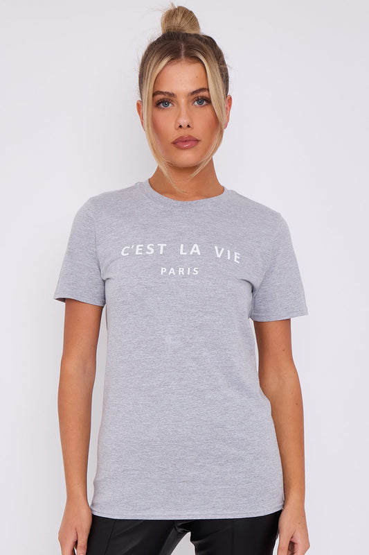 Grey C'est La Vie Short Sleeve Regular Fit T Shirt
