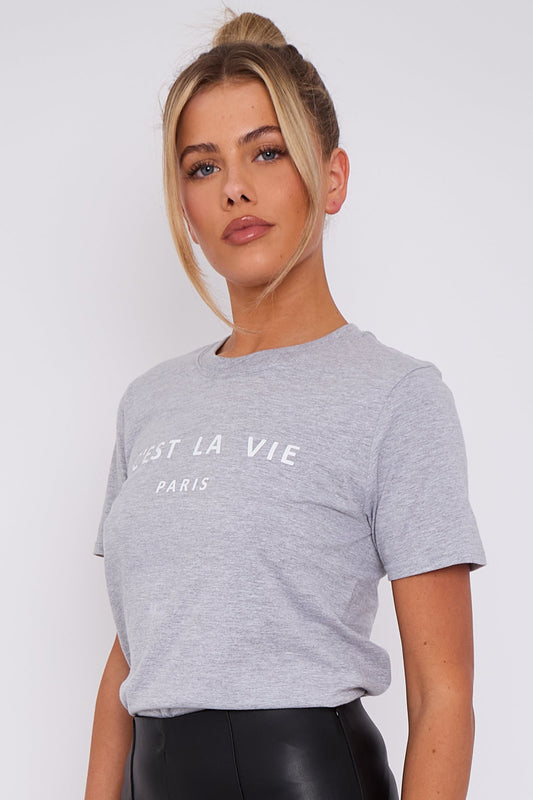 Grey C'est La Vie Short Sleeve Regular Fit T Shirt