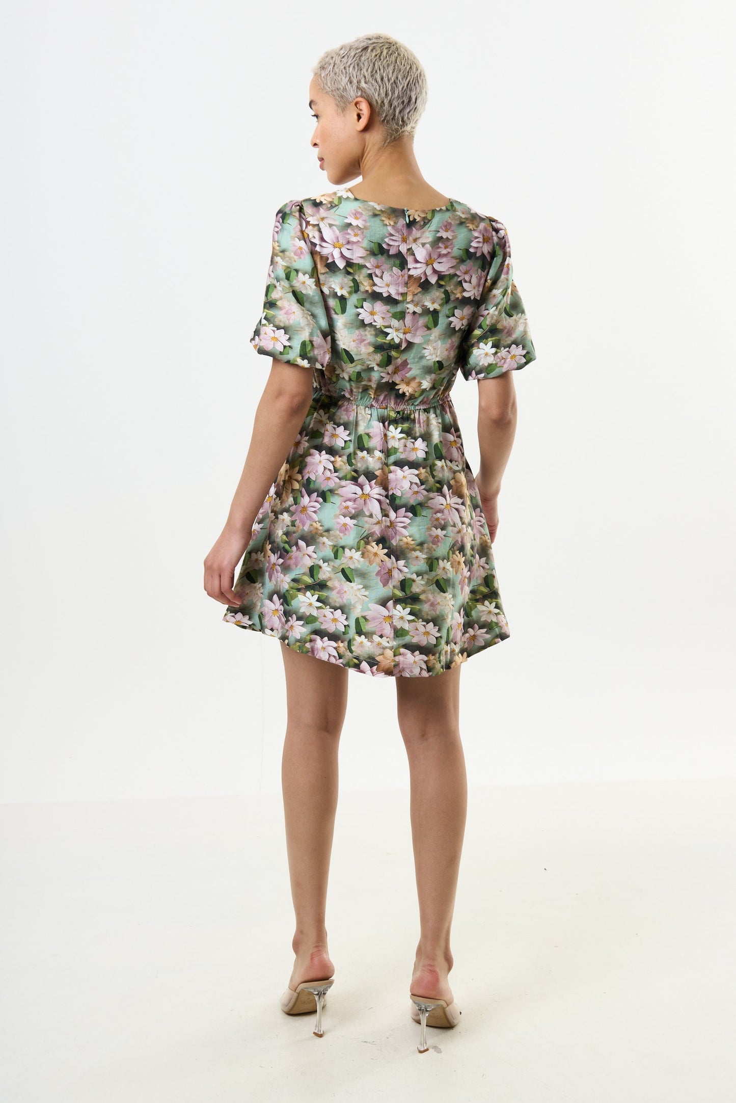 Agata 3D Daisy Print Mini Dress - Green
