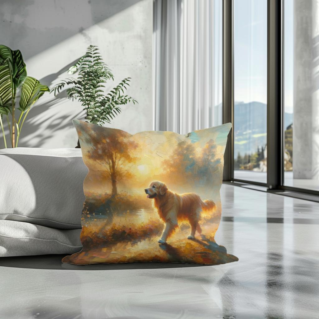 Golden Sunrise Stroll Cotton Cushion
