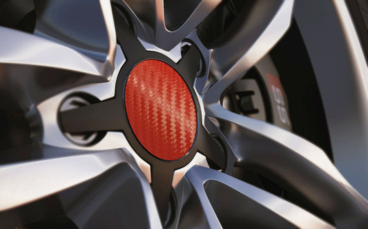 Red Carbon Standard Universal Fit Alloy Wheel Centre Cap Badges (Pack of 4)