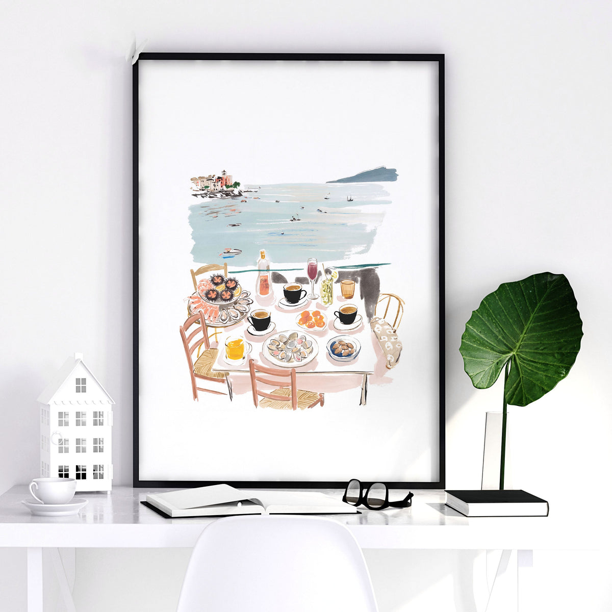 Art for an Office Mediterranean Coastal Dining Scene Wall Art Prints | "La Dolce Vita" | Set of 3