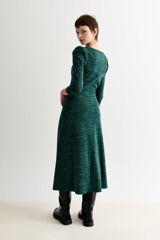 Ambrose Sustainable Marl Sweetheart Neck Midi Dress – Green