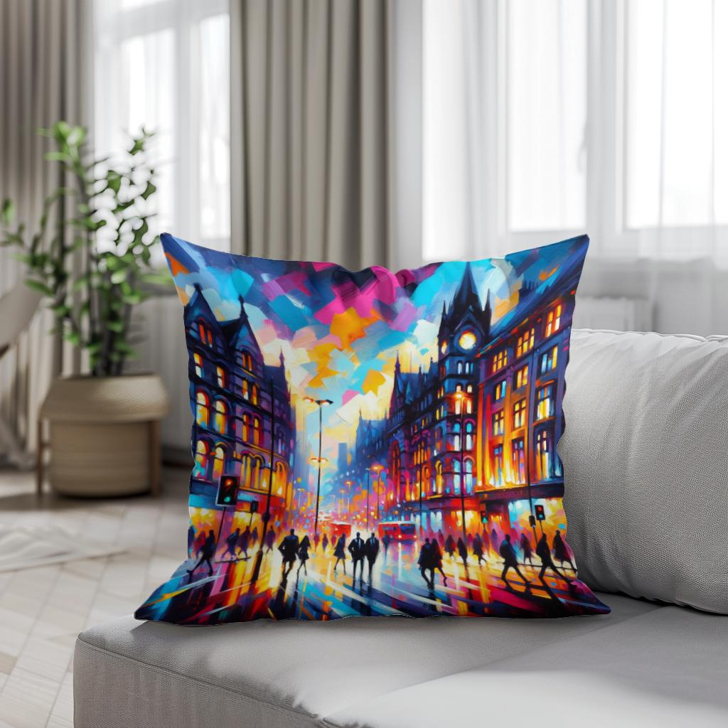 Manchester Oxford Road Twilight Cotton Cushion