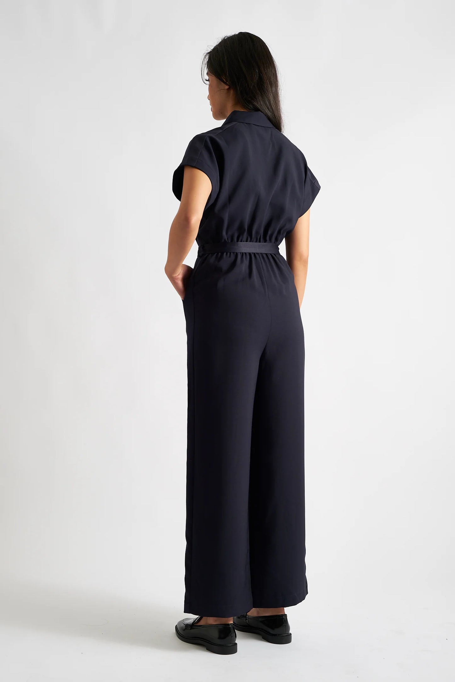Angie Sustainable Satin Back Crepe Jumpsuit - Navy