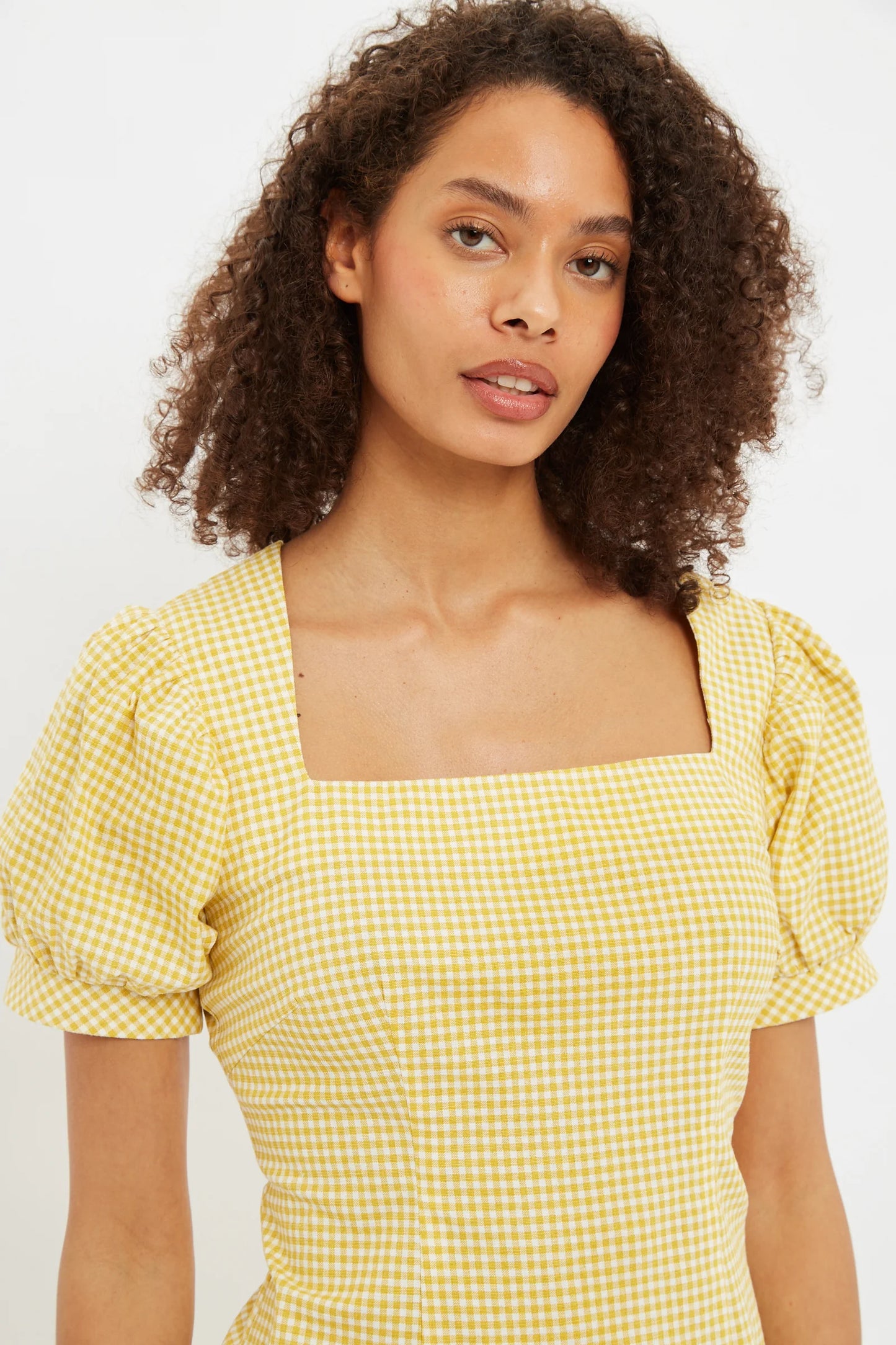 Louche Anouk Summer Gingham Body Con Mini Dress In Yellow