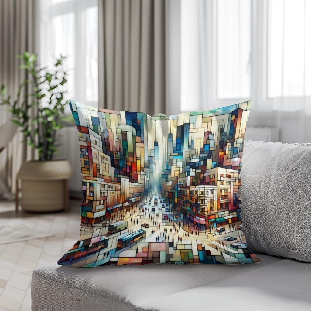 Abstract Cityscape Rhythms Cotton Cushion