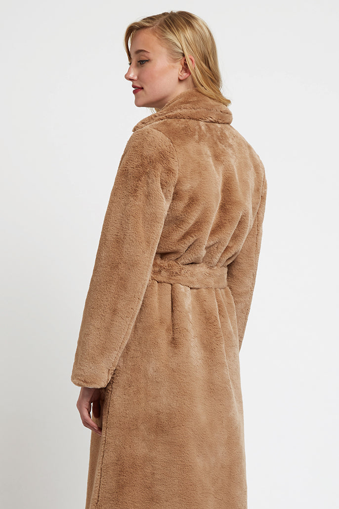 Arinette Faux Fur Tie Waist Coat - Camel