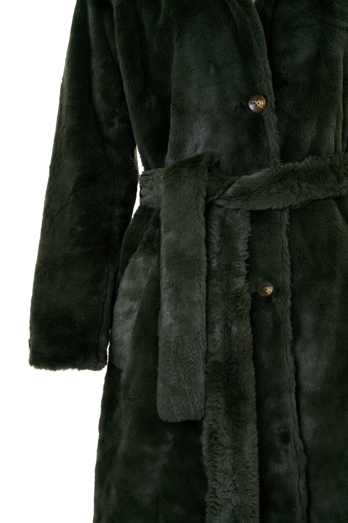 Arinette Faux Fur Tie Waist Coat - Khaki