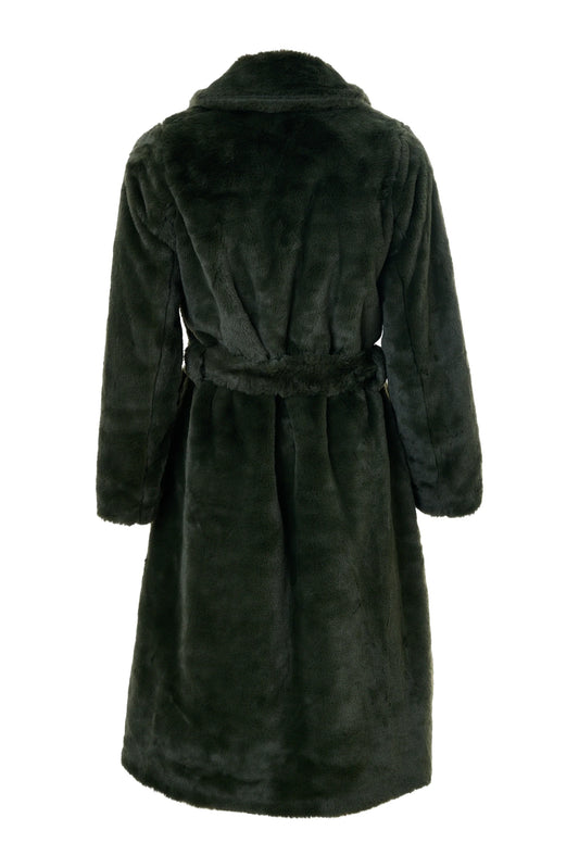 Arinette Faux Fur Tie Waist Coat - Khaki