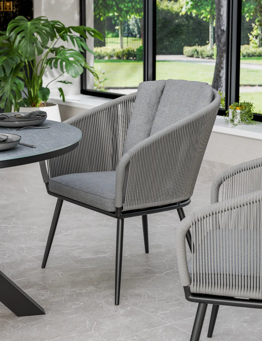 Aspen 4 Seater Round Ceramic Glass Dining Set with Aspen Rope Chairs