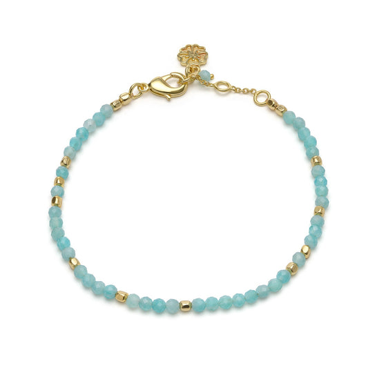 Milos Gemstone and Gold Bead Bracelet Amazonite