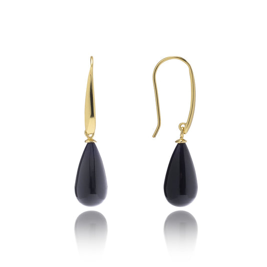 Hera Polished Stone Drop Earrings Black Onyx