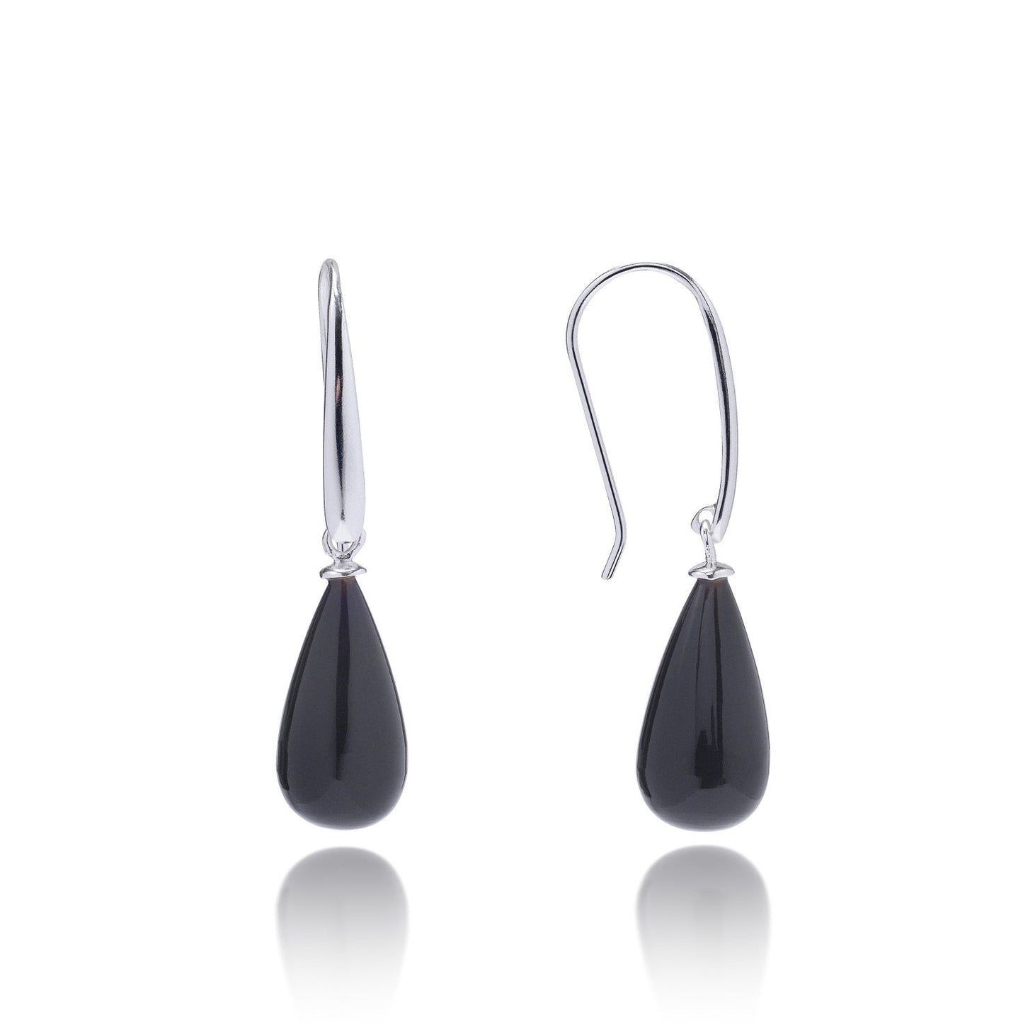 Hera Polished Stone Drop Earrings Silver Black Onyx