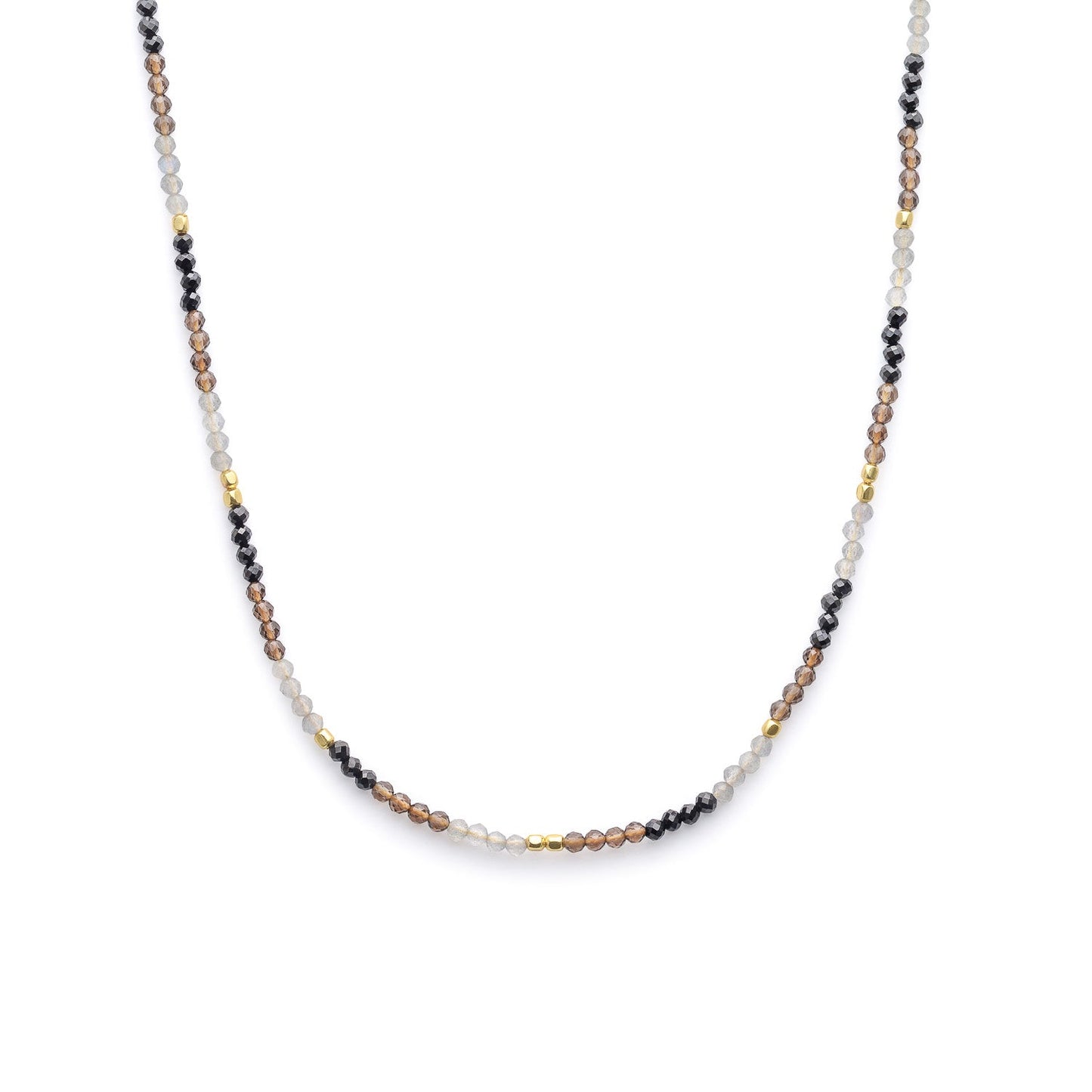 Milos Mixed Gemstone Beaded Necklace  Black Onyx, Smoky Quartz & Labradorite