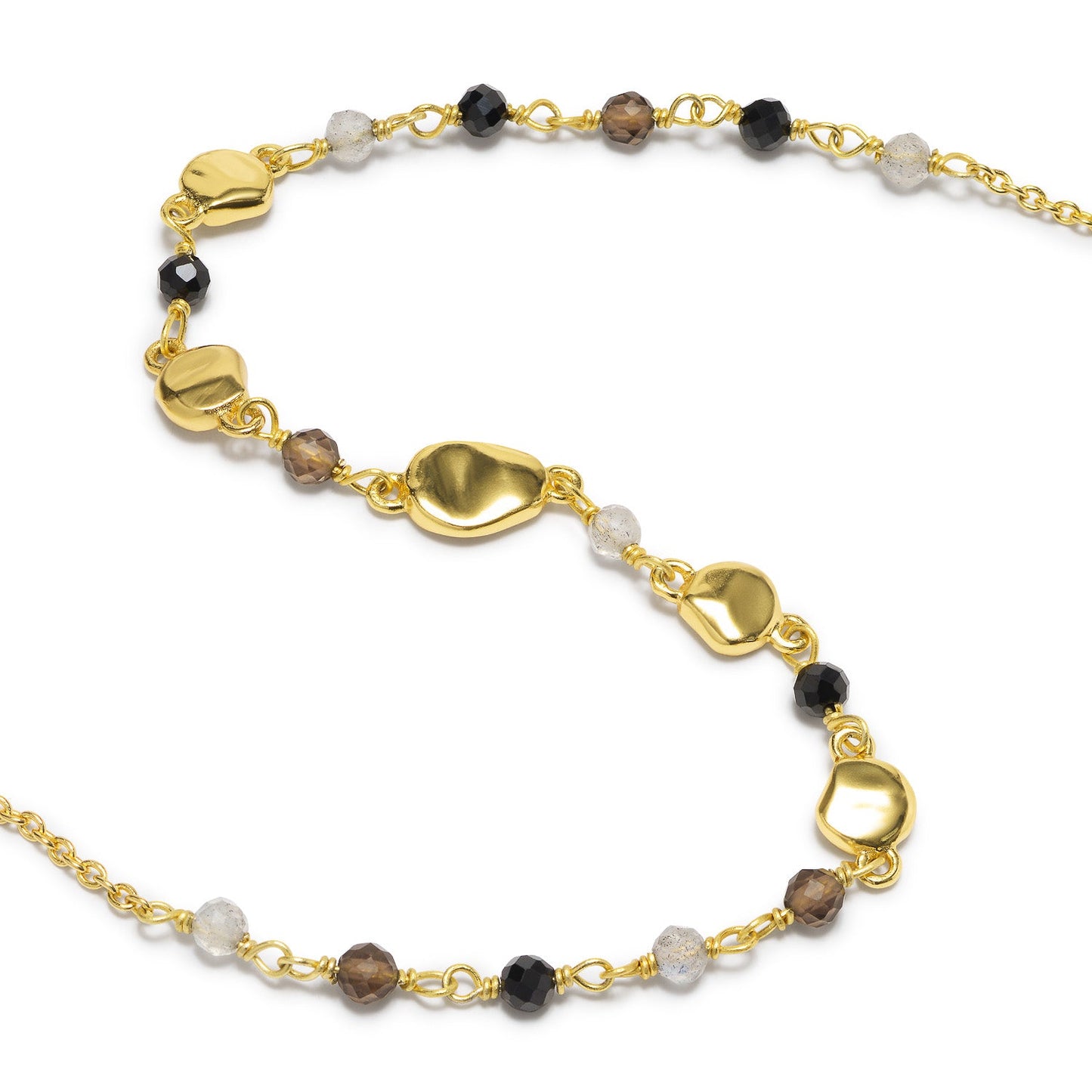 Sofia Nugget Necklace Black Onyx, Smoky Quartz & Labradorite