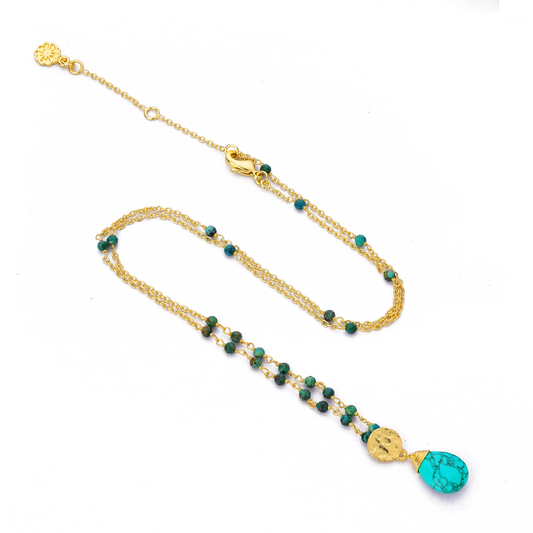 [PRE-ORDER] Classic Athena Gemstone Rosary Chain Necklace Turquoise