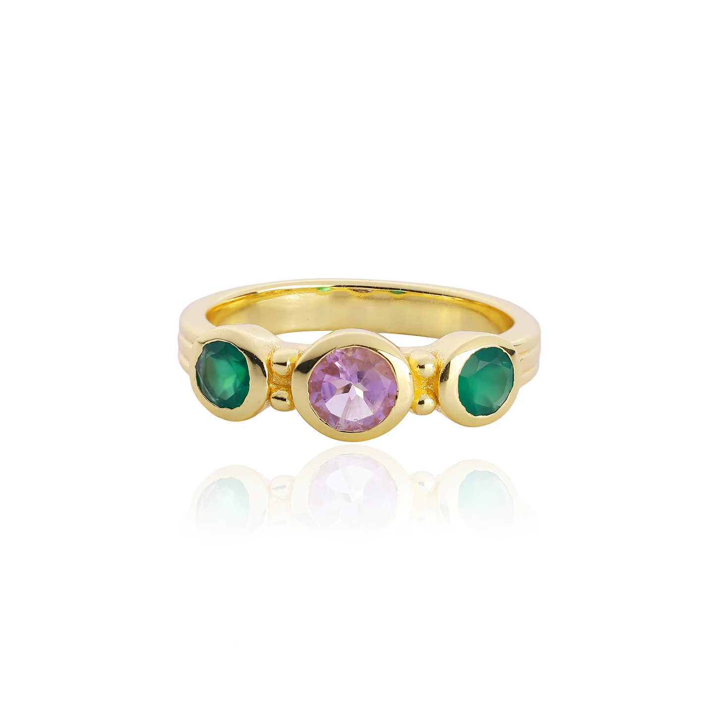 [PRE-ORDER] Iris Three Gemstones Ring Green Onyx & Amethyst