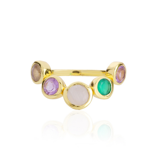 [PRE-ORDER] Iris Five Gemstones Ring Labradorite, Amethyst, Moonstone, Green Onyx & Amethyst