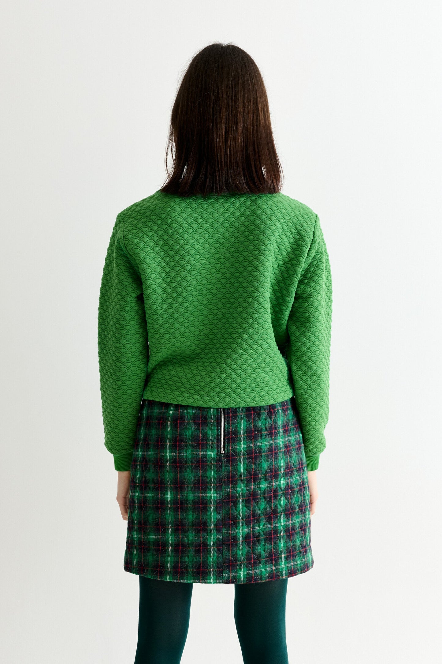 Aubin Winter Check Quilted Mini Skirt – Green