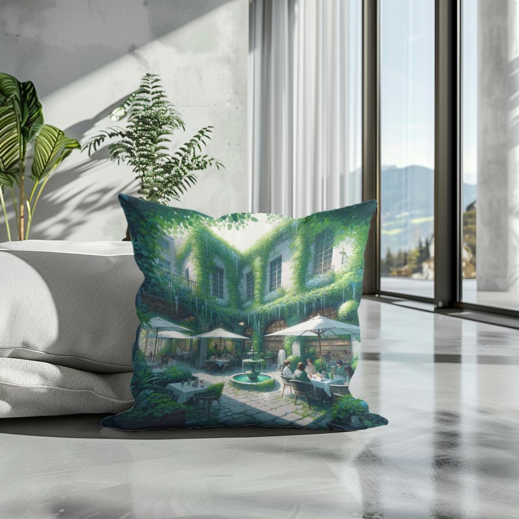 Secluded Summer Courtyard Cotton Cushion