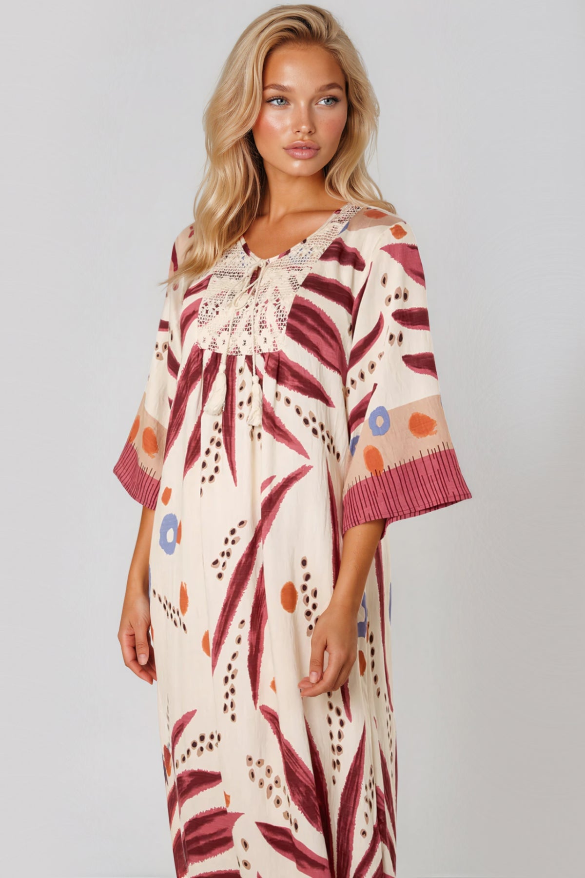 Coral Crochet Detail Beach Kaftan
