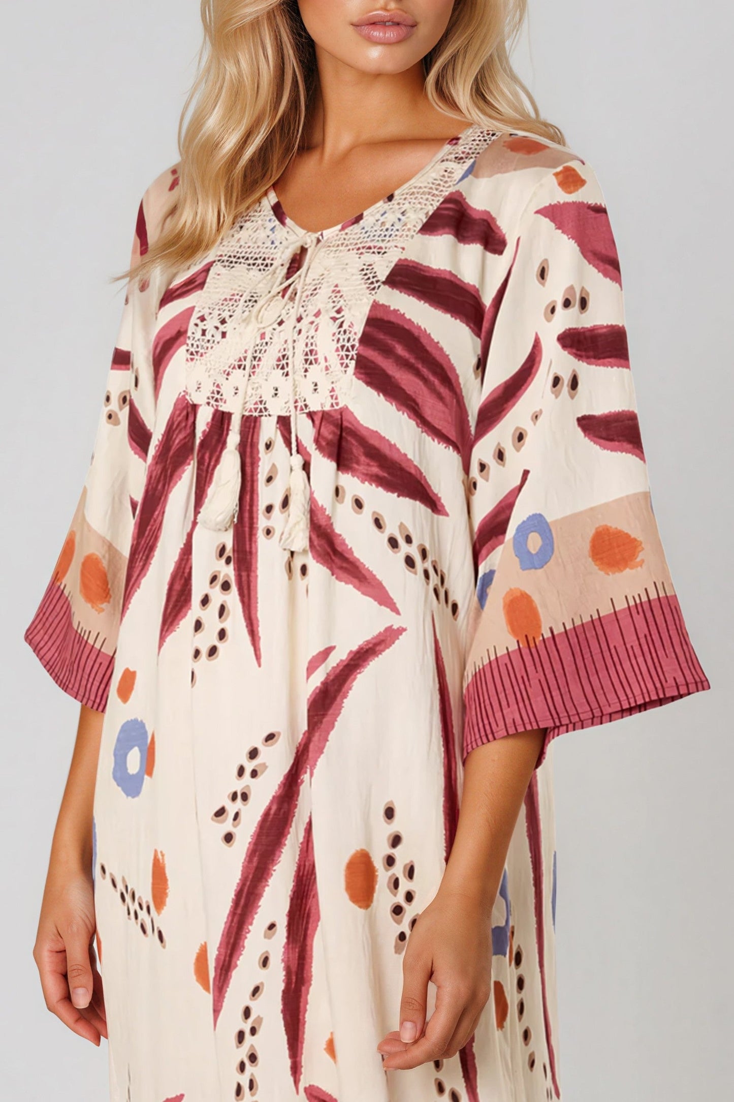 Coral Crochet Detail Beach Kaftan