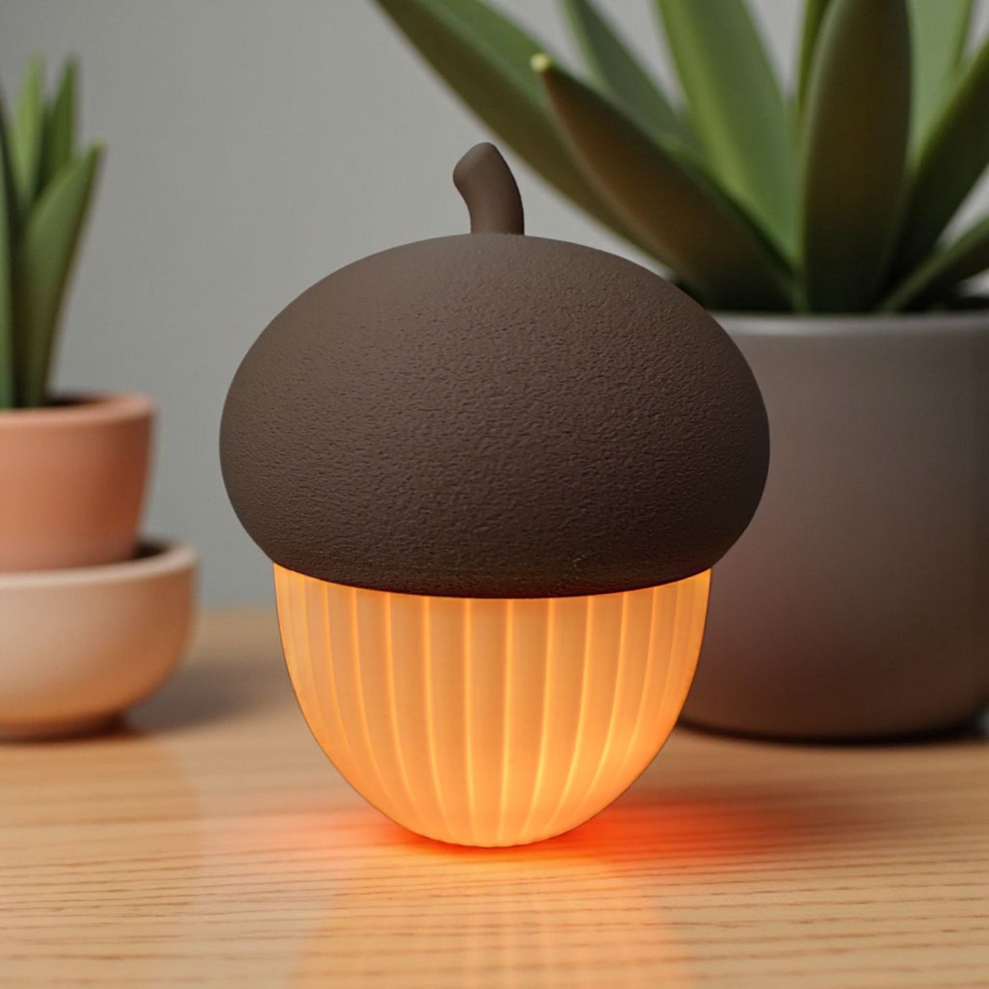 Acorn Container with LED Tealight | Modern Ribbed Autumn Decor Box & Cozy Fall Storage Bowl