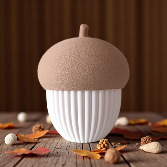 Acorn Container with LED Tealight | Modern Ribbed Autumn Decor Box & Cozy Fall Storage Bowl