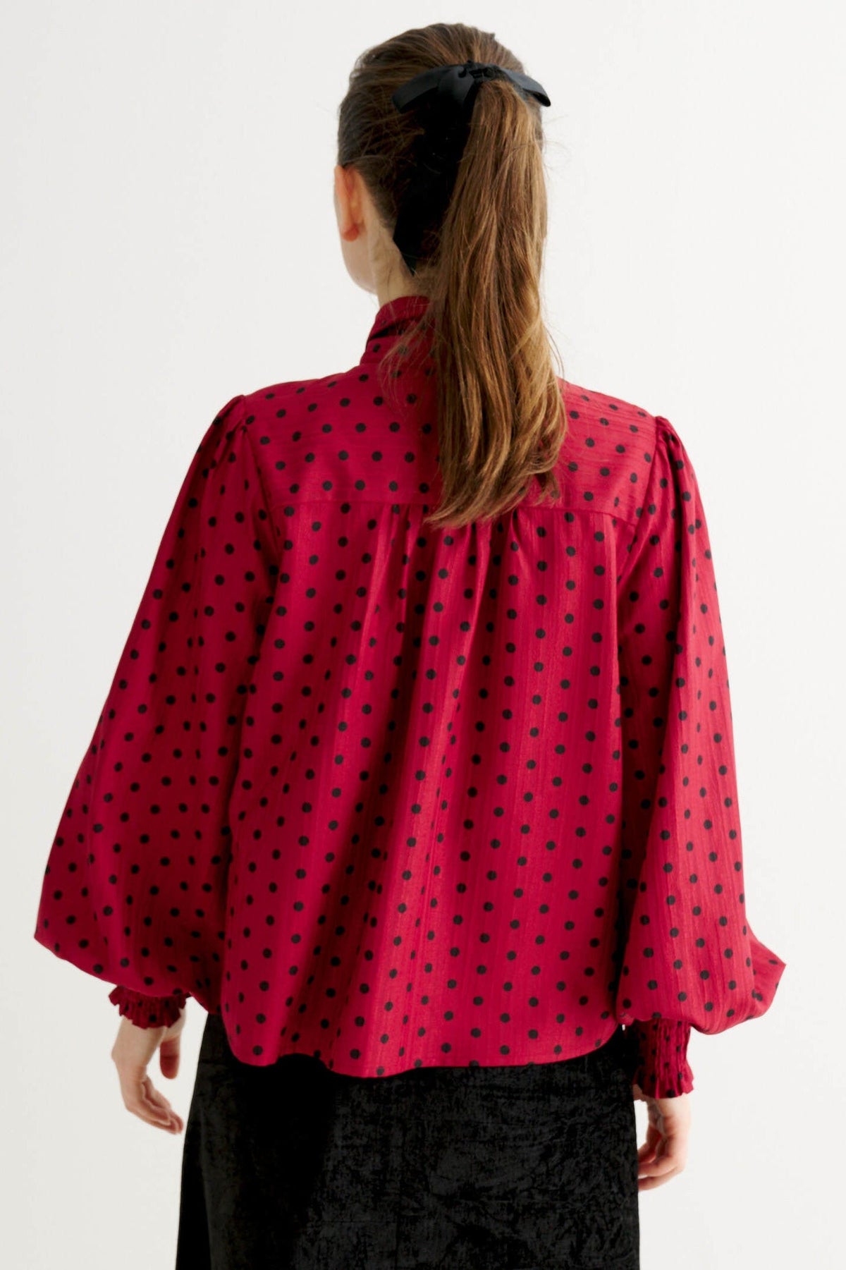 Aditi Spot Tie Neck Blouse - Wine
