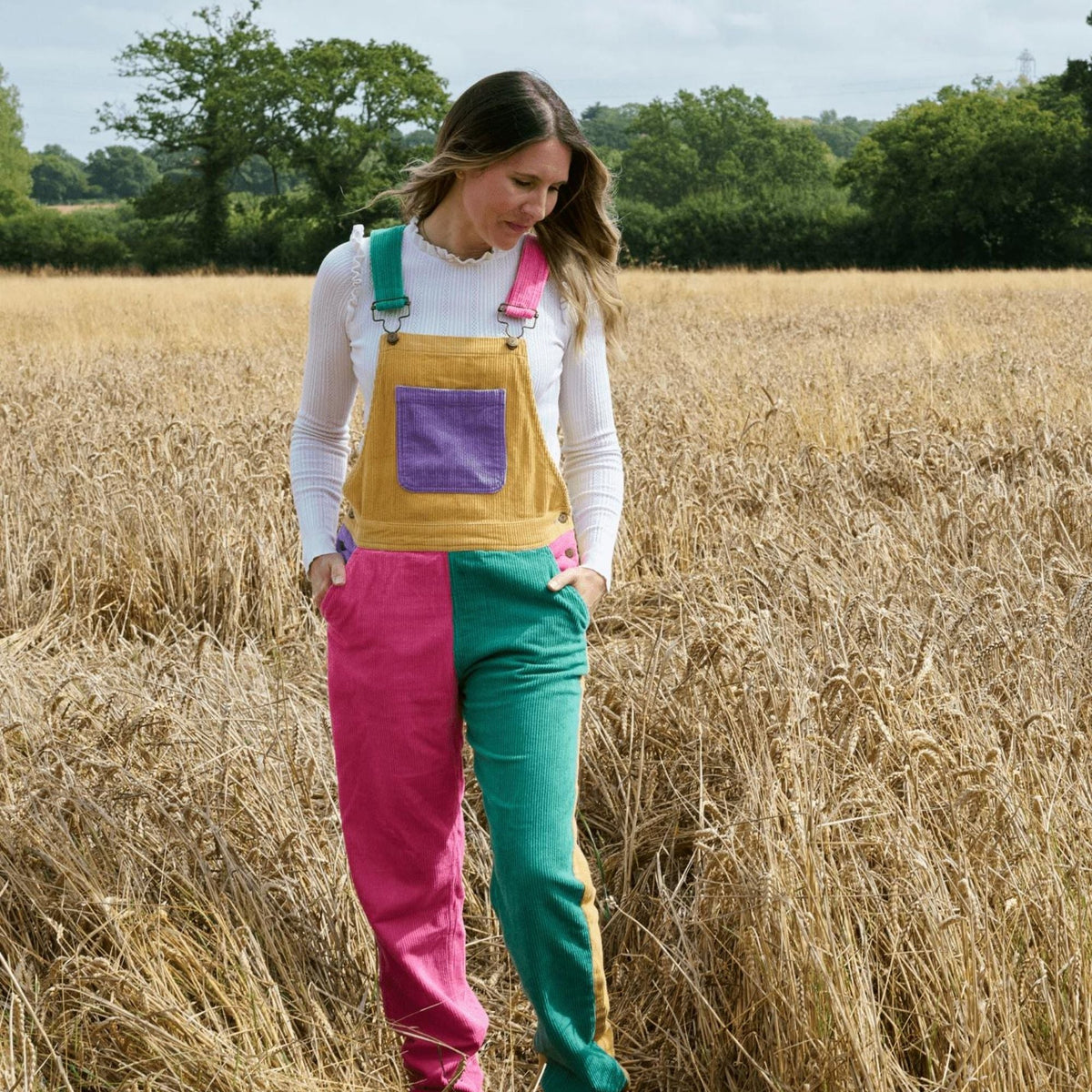 Adult Bright Patchwork Corduroy Dungarees