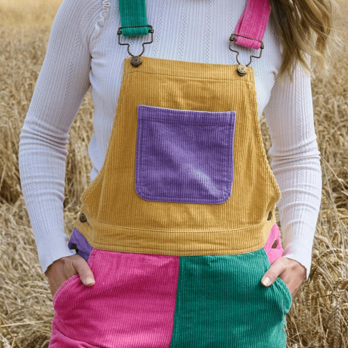 Adult Bright Patchwork Corduroy Dungarees