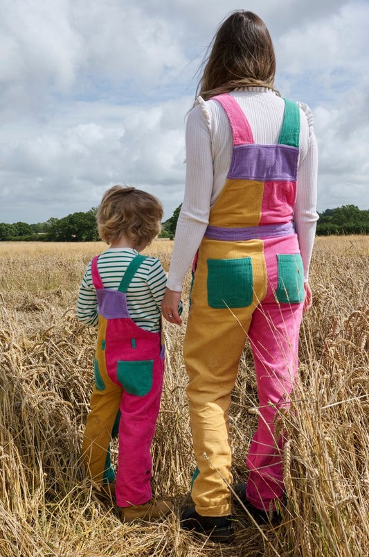 Adult Bright Patchwork Corduroy Dungarees