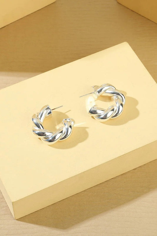 Silver Tone Twisted Earrings