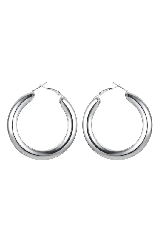 Silver Tone Chunky Hoop Earrings