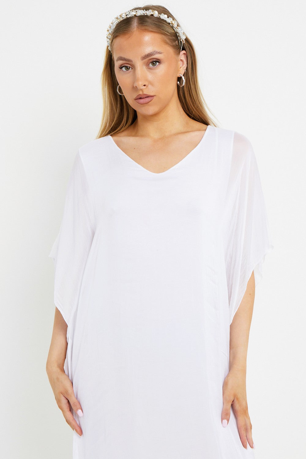 White Silk Maxi Kaftan Dress