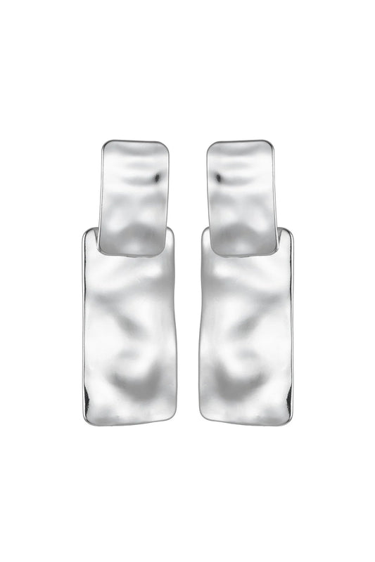 Silver Tone Hammered Rectangular Earrings