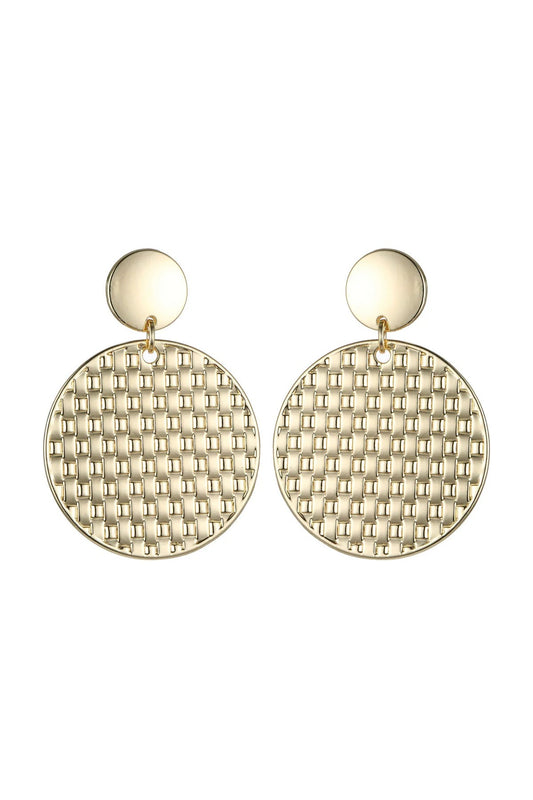 Gold Tone Mesh Textured Circle Earrings