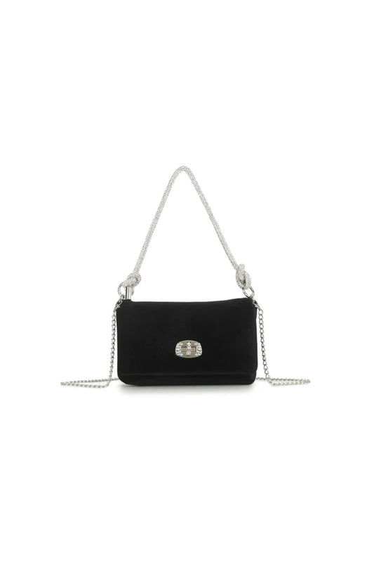 Black Velvet Small Evening Bag with Silver Knot Handle