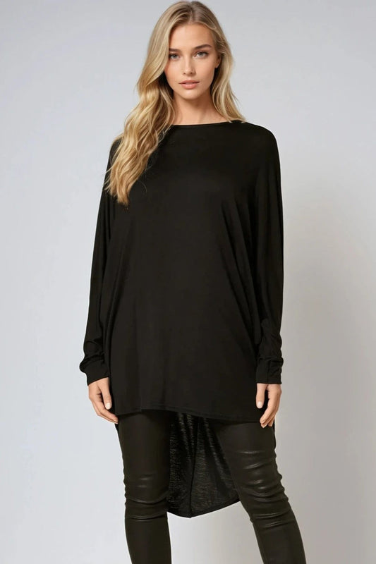 Black Oversized Batwing High Low Top