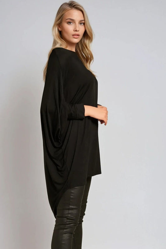 Black Oversized Batwing High Low Top