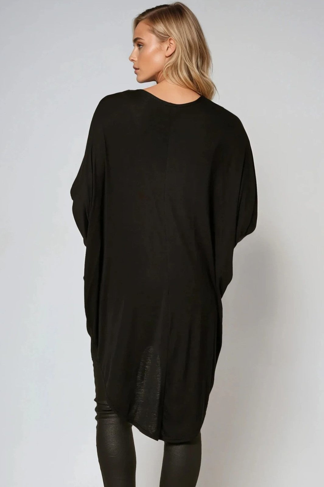 Black Oversized Batwing High Low Top