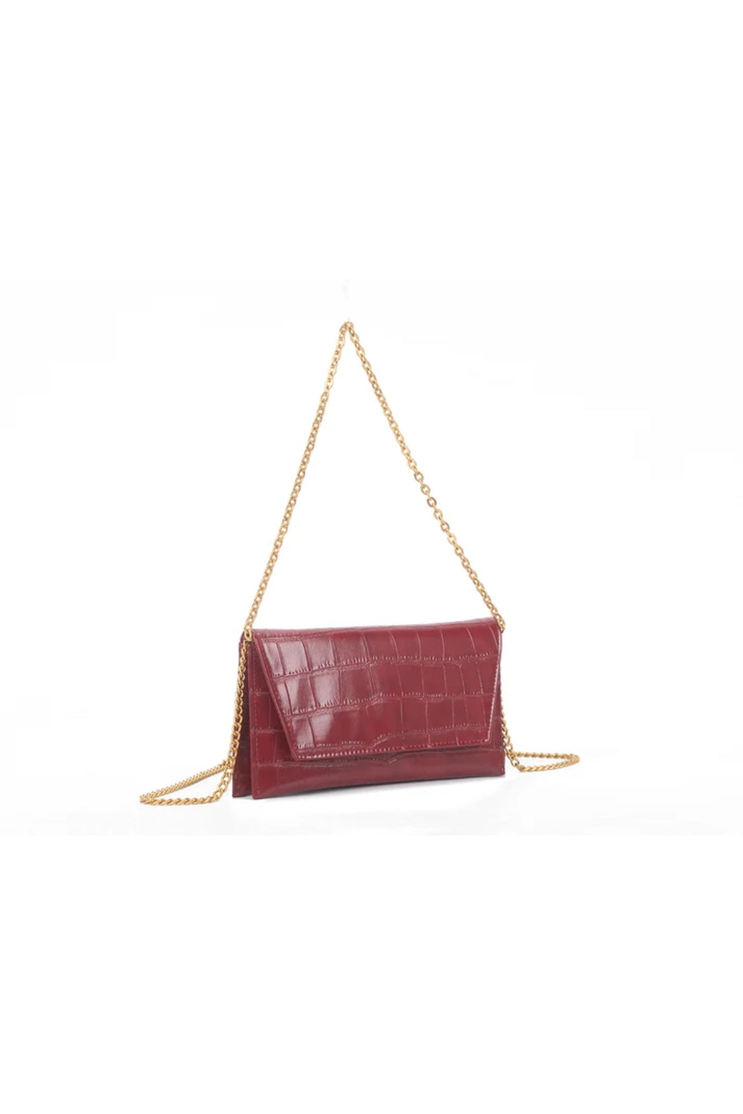 Cherry Red Croc Faux Leather Envelope Clutch Bag