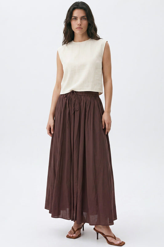 Brown Cotton Maxi Skirt