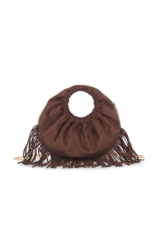 Brown Faux Suede Fringe Handbag